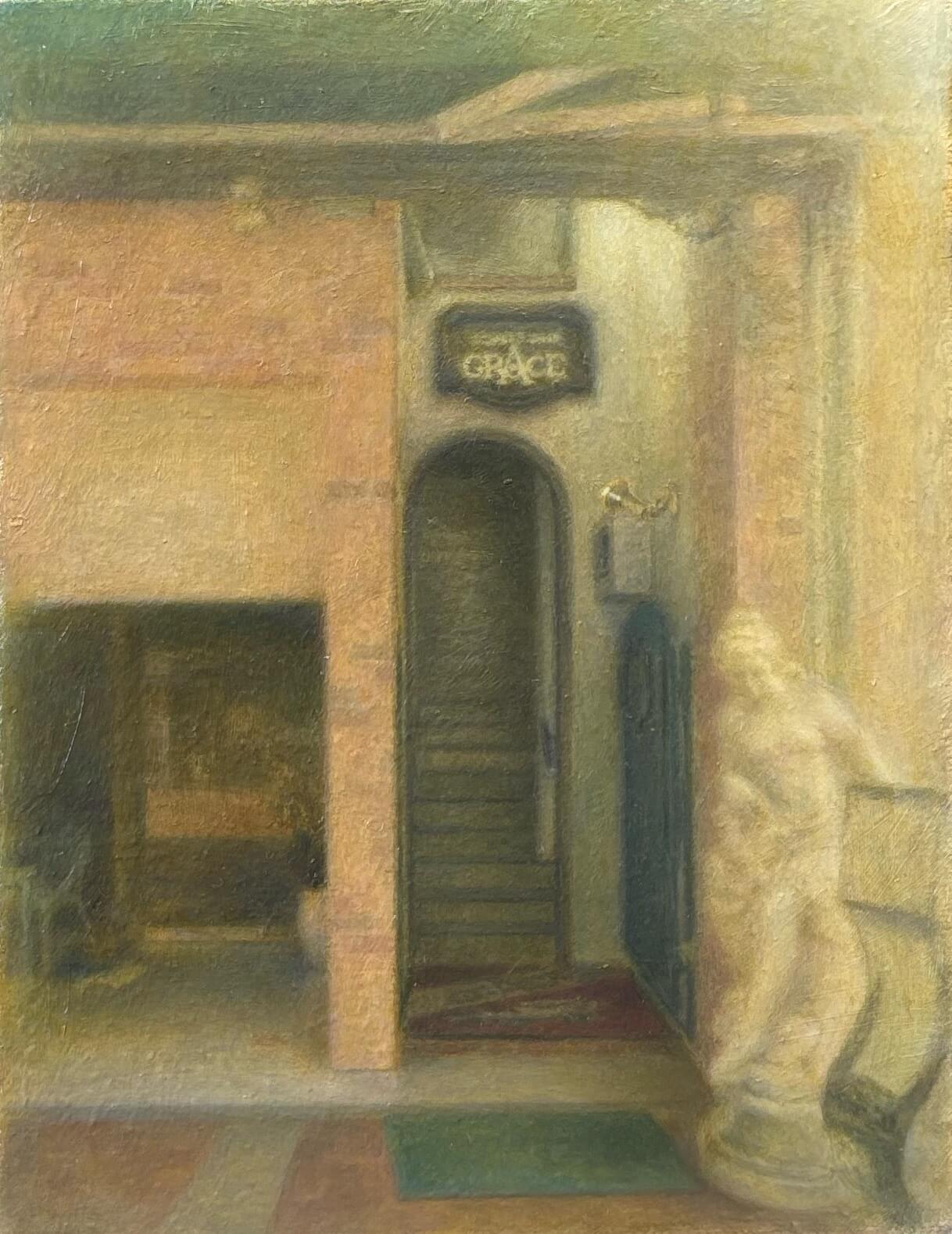 二階の喫茶店 / The Café Upstairs / 2026 / キャンバスに油彩 / 14.0×18.0cm(F0)